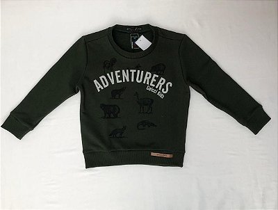 Blusa de moletom Infantil Verde Exército com letras e animais da Colcci