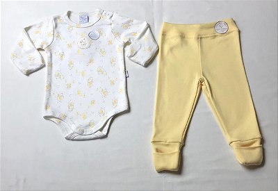 Conjunto de Bebê Off White e Amarelo Patinhos da Piu Piu