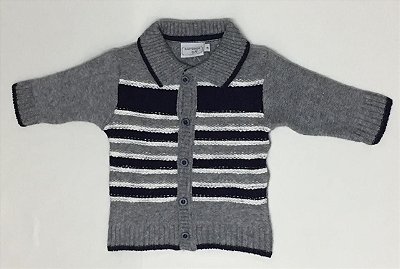 Casaco de Bebê Chumbo Tricot Gola Listrado da Malharia Noruega