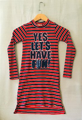 Vestido Infantil Vermelho Midi Manga Longa Listrado da Animê