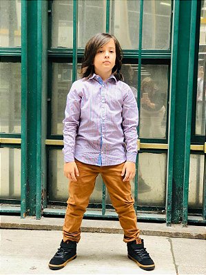 Conjunto Infantil com Camisa Listrada Gola Polo da Zemar