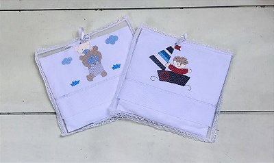 Jogo de Lençol para Carrinho de Bebê Branco com Azul da Hira Imi