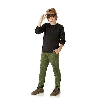 Calça Infantil Juvenil Verde Militar em Moletom Felpado