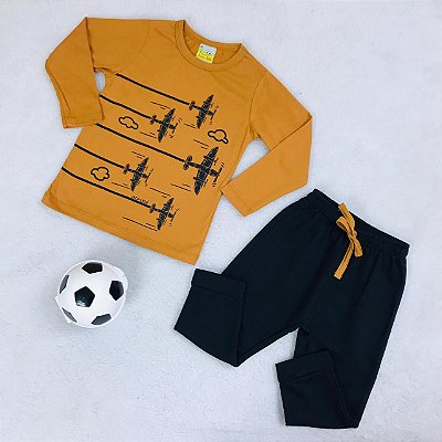 Conjunto Infantil Camiseta Estampada de Avião da Nini & Bambini