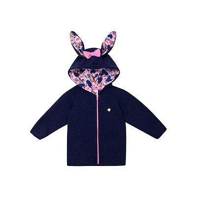 Jaqueta Infantil Menina com Capuz de Orelhinha Azul Marinho