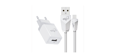 Kit Carregador Parede ELG KTC10WC Universal, 1 Saída USB + Cabo USB Tipo-C