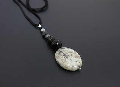 PÊNDULO LARIMAR, ÁGATA, LAVA E HEMATITA LARIMAR