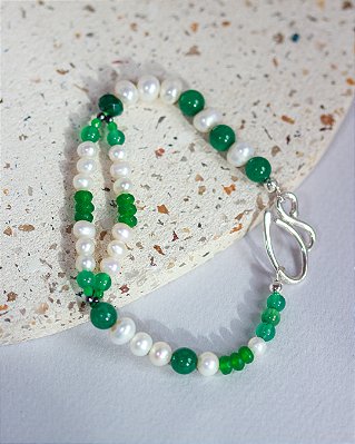 PULSEIRA EXÓTICA QUARTZO VERDE E PÉROLA BIWA