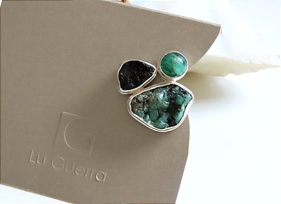 BROCHE CAIXA TRIO TURMALINA E ESMERALDA