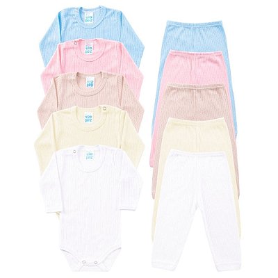 Conjunto Bebê Canelado Tio Dey Manga Longa
