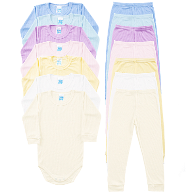 Conjunto Body Poliviscose Canelado Manga Longa Bebê Primeiros Passos