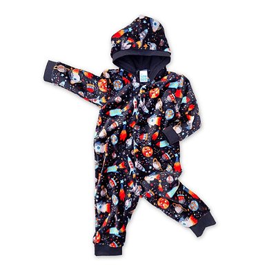 Fleece Infantil Macacão 1,2,3 anos Menino - com Capuz - Espacial Preto