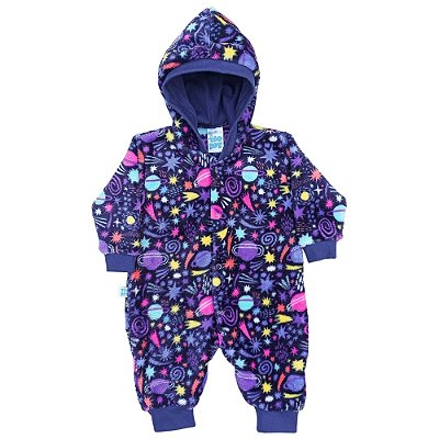 Macacão Bebê Fleece Confort Plus com Capuz - Espacial Azul
