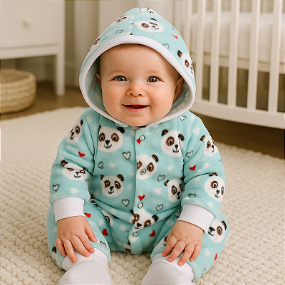 Macacão Bebê Fleece Confort Plus com Capuz- Panda