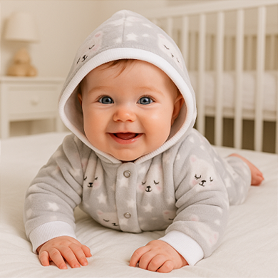 Macacão Bebê Fleece Confort Plus com Capuz - Ursinha