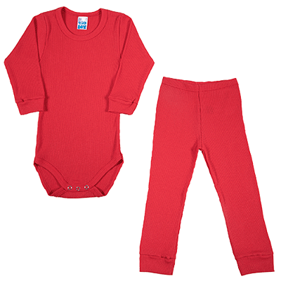 Conjunto Infantil Canelado Manga Longa - Vermelho