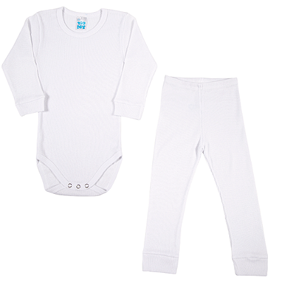Conjunto Infantil Canelado Manga Longa Branco