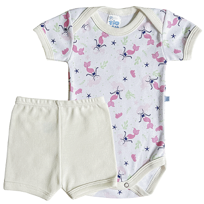 Conjunto Manga Curta Suedine Sereia Off White