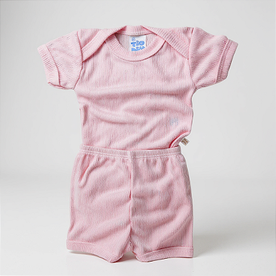 Conjunto Manga Curta Poliviscose Rosa Bebê