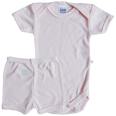Conjunto Manga Curta Poliviscose Rosa Bebê