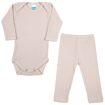 Conjunto Bebê Canelado Manga Longa Areia