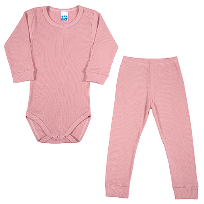 Conjunto Infantil Canelado Manga Longa Rosa Envelhecido
