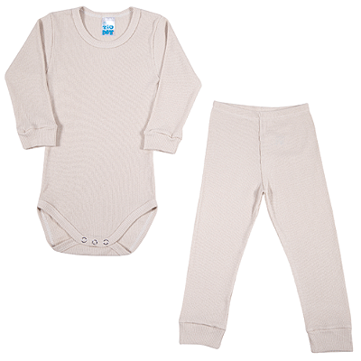 Conjunto Infantil Canelado Manga Longa Areia