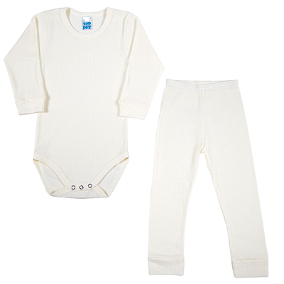 Conjunto Infantil Canelado Manga Longa Creme