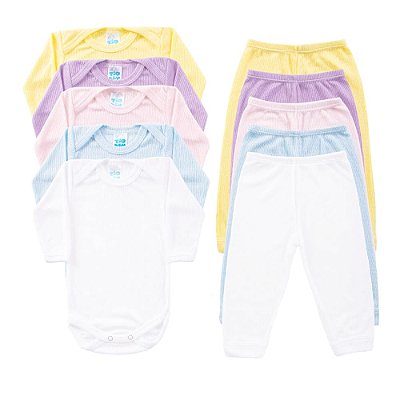 Conjunto Manga Longa Body Bebê Poliviscose