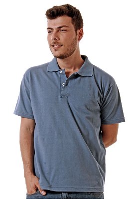 Polo Básica Oitavo Ato Azul Jeans Encolhimento Zero