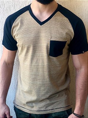 Camiseta Raglã Oitavo Ato Algodão Colorido Preta