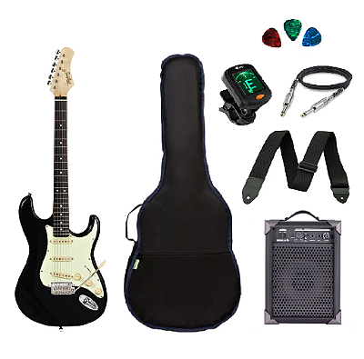 Kit Guitarra Tagima Stratocaster T635 Preta Caixa Amplificada