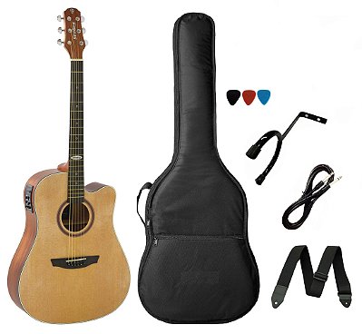 Kit Violão Strinberg Sd200 Folk Aço Elétrico Natural + Acessórios