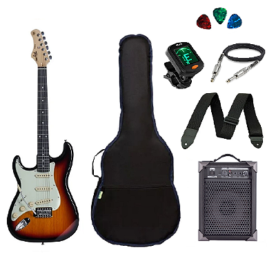 Kit Guitarra Tagima TG500 Sunburst para Canhoto + Amplificador