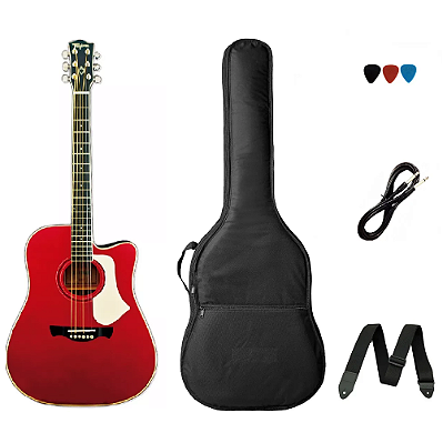 Kit Violão Folk Elétrico Tagima Andes Aço Vermelho CAS