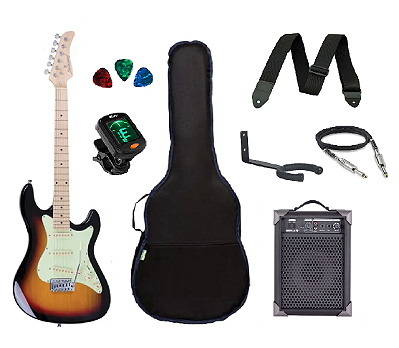 Kit Guitarra Strato Strinberg STS-100 com acessórios + amplificador SUNBURST