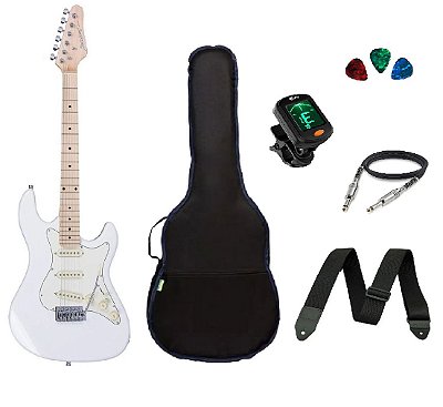 Kit Guitarra Strato Strinberg STS100 +Afinador + Capa + Correia + Cabo + Palhetas BRANCA