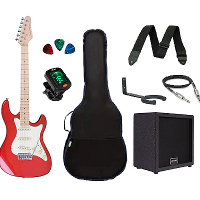 Kit Guitarra Strato Strinberg STS-100 com acessórios + amplificador VERMELHA