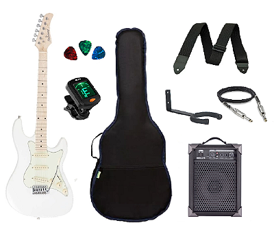 Kit Guitarra Strato Strinberg STS-100 com acessórios + amplificador BRANCA