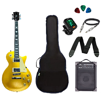 Kit Guitarra Strinberg Les Paul LPS230 + Amplificador + Afinador Digital + Acessórios Dourada