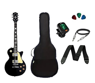 Kit Guitarra Canhota Strinberg Les Paul LPS230 BK Preta + Acessórios