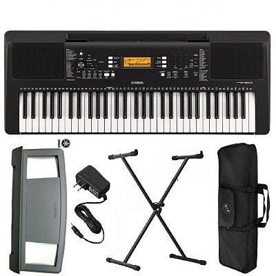 Kit Teclado Psr E363 Yamaha C/ Fonte Bi Volt + Suporte Teclado X + Bolsa Protetora