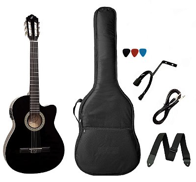 Kit Violão Start by Giannini NF14 Elétrico Flat Nylon com Afinador - BK