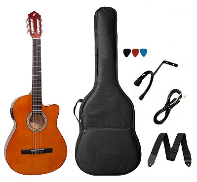 Kit Violão Start by Giannini NF14 Elétrico Flat Nylon com Afinador - Natural