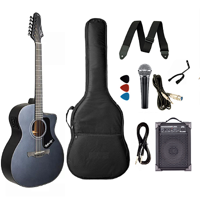 Kit Violão Elétrico Tagima Edição Rock In Rio Preto Fosco + Caixa