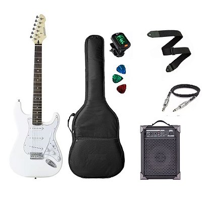 Kit Guitarra Strinberg Rockwave Rw50 Branca + Caixa