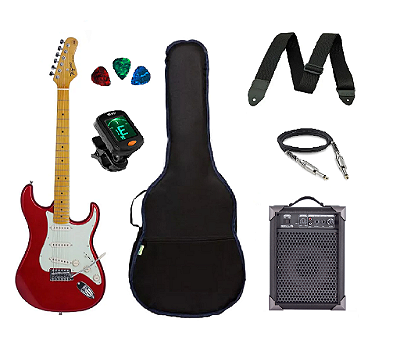 Kit Guitarra Tagima TG530 Strato vermelha com Amplificador e Acessórios