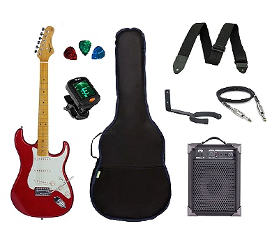 Kit Guitarra Tagima TG530 Strato vermelha com Amplificador e Acessórios