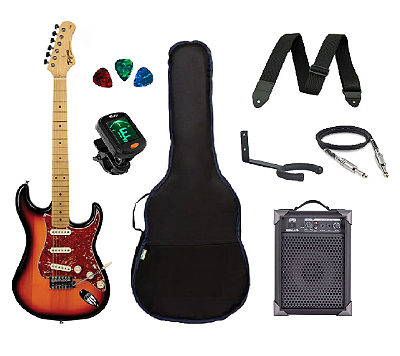 Kit Guitarra Tagima TG530 Strato Sunburst com Amplificador e Acessórios
