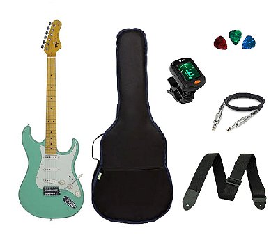 kit Guitarra Tagima TG530 Strato SurfGreen Capa/ Afinador/ Correia/ Cabo/ 3 Palhetas